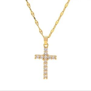 Anthropologie Cross 18K Gold Stainless Steel Crystal Waterproof Necklace